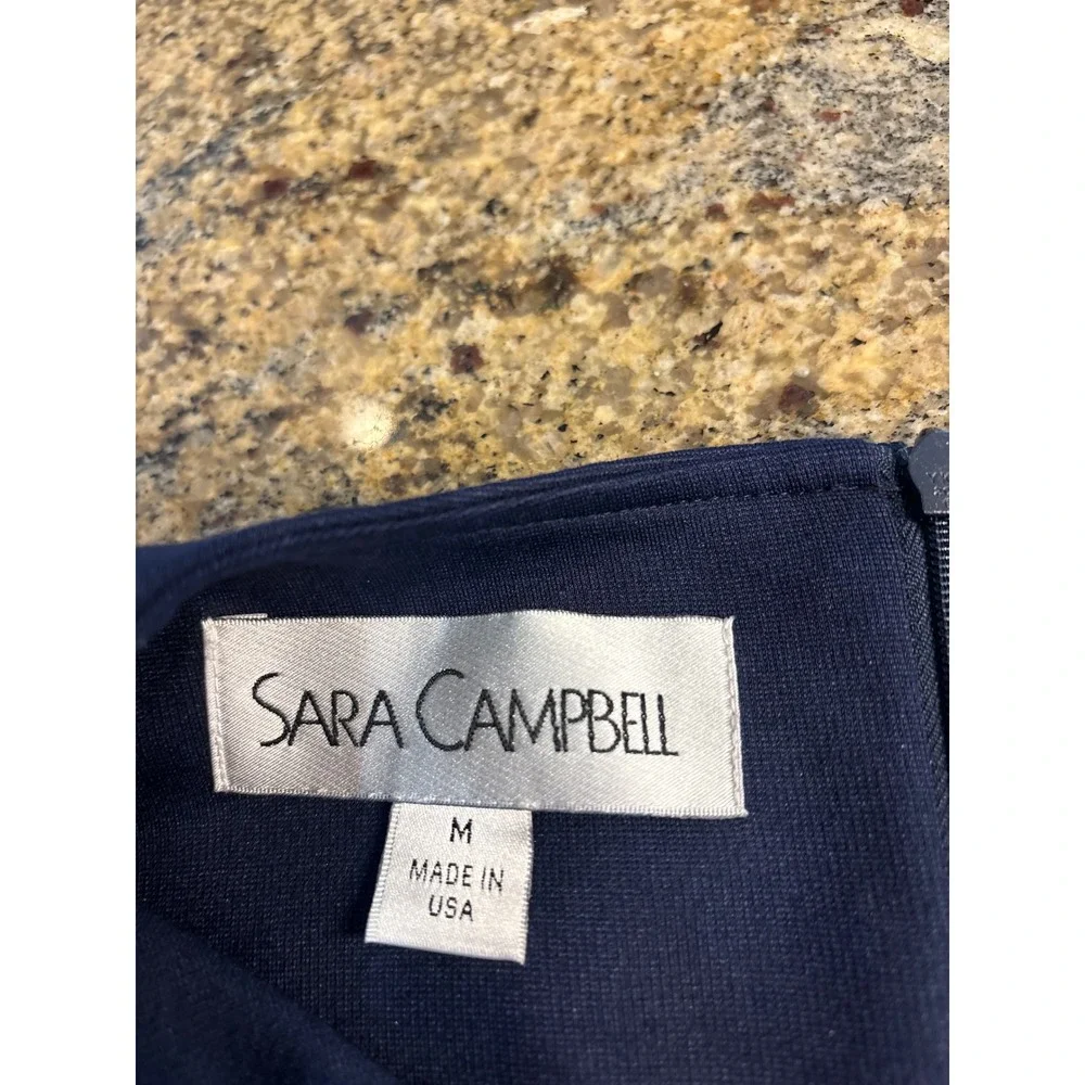 Sara Campbell Navy Blue Scalloped Shift Dress Sleeveless Made in USA Size M - Picture 3 of 6